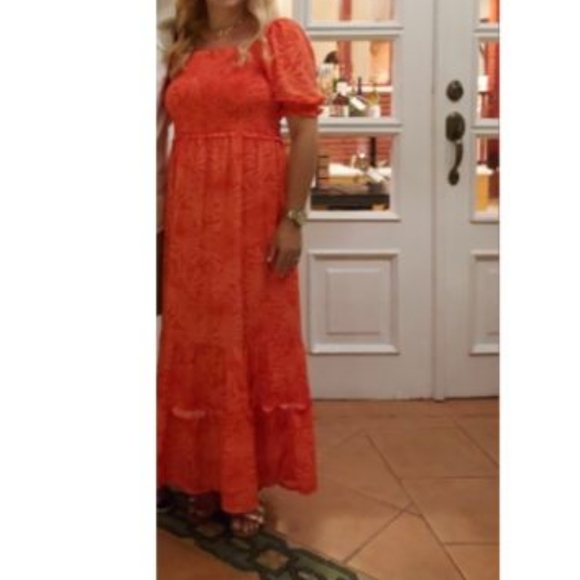 Betsey Johnson Palms Of Paradise Maxi Dress In Spicy Orange Sz M - Picture 15 of 15